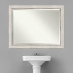 Beveled Wood Bathroom Wall Mirror - Trellis Silver Frame - Trellis Silver
