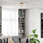 Burnaby Mid-Century Modern Ceiling Mount Light White Linen Drum Shade