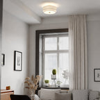 Burnaby Mid-Century Modern Ceiling Mount Light White Linen Drum Shade