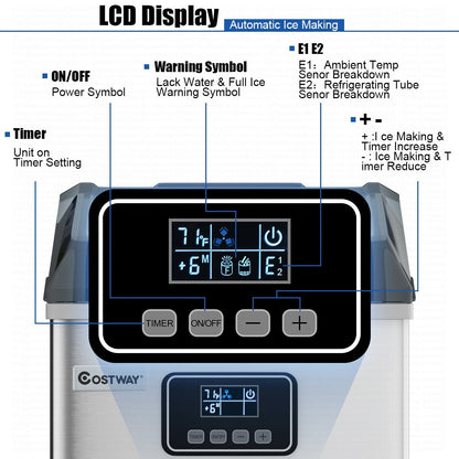 Costway Stainless Steel Ice Maker Machine Countertop 48Lbs/24H