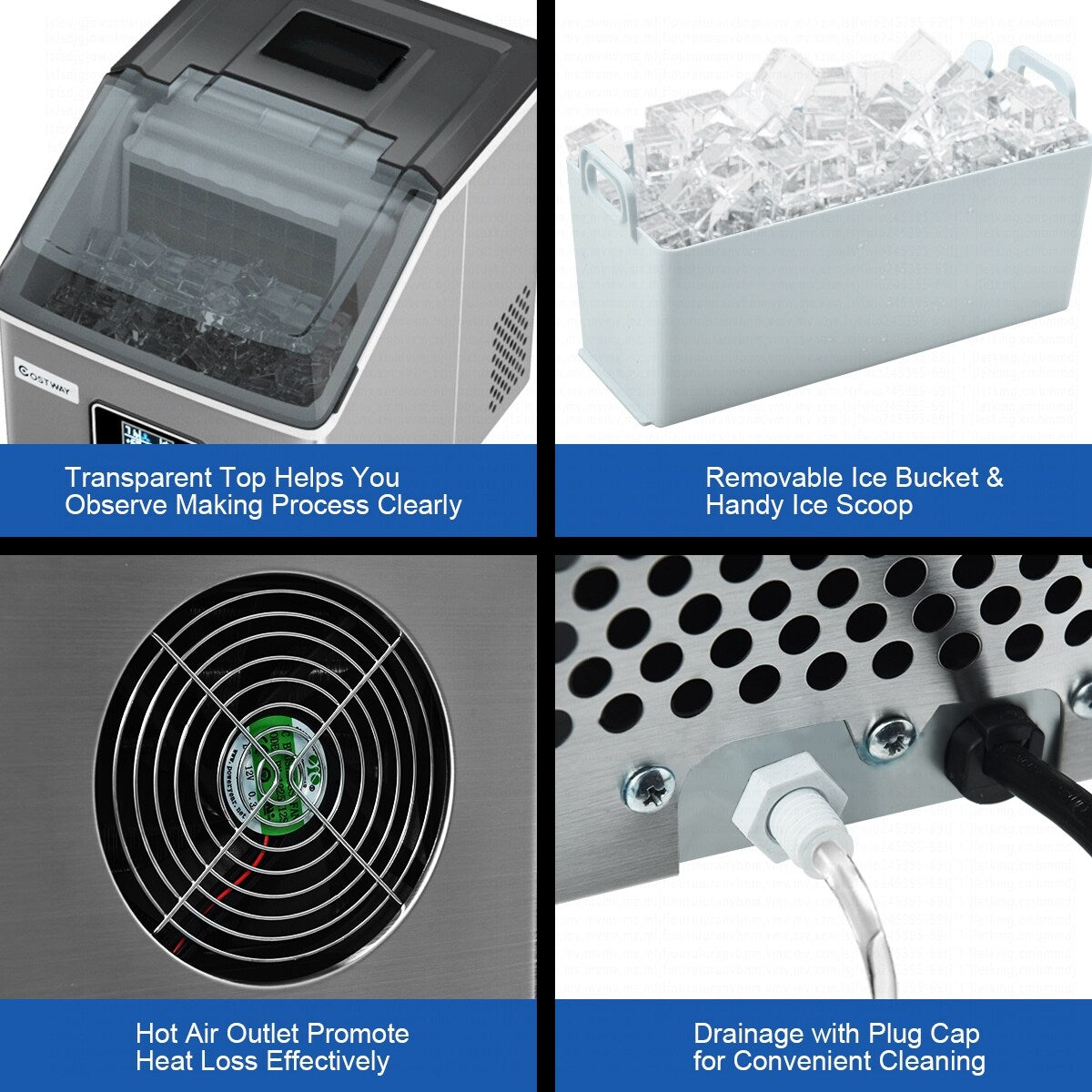 Costway Stainless Steel Ice Maker Machine Countertop 48Lbs/24H