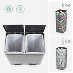 Dual Trash Can, 2 x 8-Gallon Rubbish Bin
