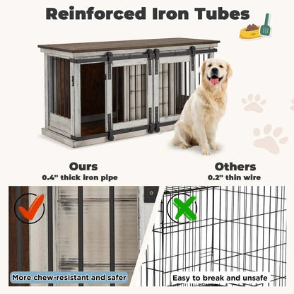 EROMMY Solid Wood Dog Crate Furniture, Indoor Dog Kennel with Sliding Door TV Cabinet, Chic Wooden Dog House, Stylish Dog Cage
