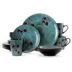 Elama Floral Accents 16 Piece Stoneware Dinnerware Set in Blue