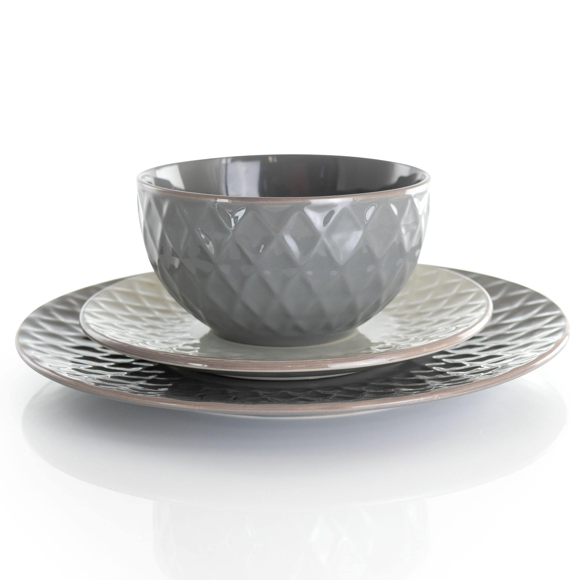 Elama Tahitian Diamond 16 Piece Stoneware Dinnerware Set in Slate