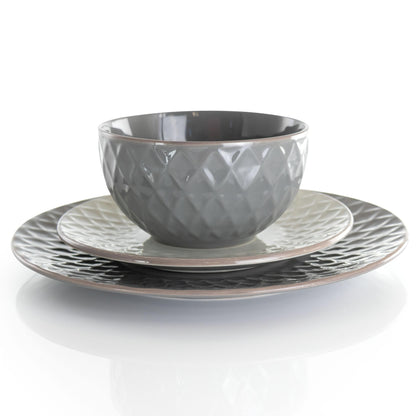 Elama Tahitian Diamond 16 Piece Stoneware Dinnerware Set in Slate