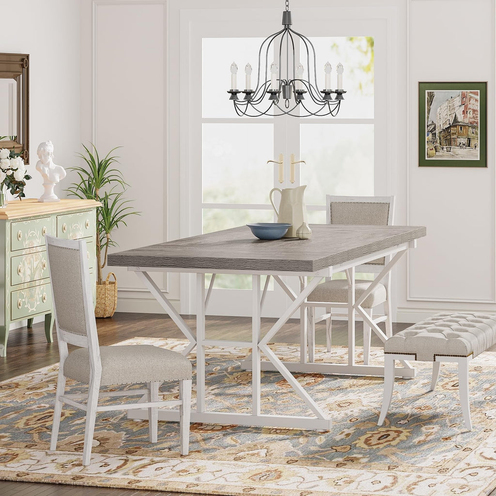 Farmhouse Dining Table for 6 People, 70.8-Inch Rectangular Wood Kitchen Table