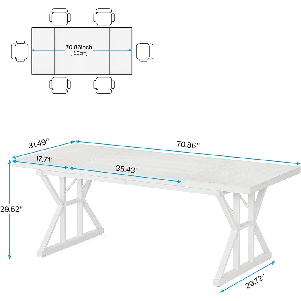 Farmhouse Dining Table for 6 People, 70.8-Inch Rectangular Wood Kitchen Table