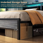 Farmhouse Wood Platform Bed Frame with Charged Station and LED Lights