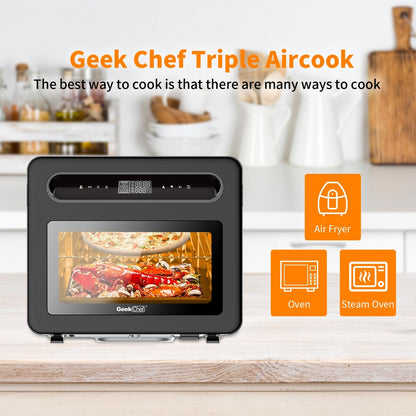 Geek Chef 26 QT Steam Air Fryer Toast Oven Combo , 50 Cooking Presets ,Black Stainless Steel
