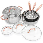 Gibson Home Bransonville 8 Piece Stainless Steel Cookware Set in Chrome and Bronze