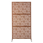 Glitzhome 6ft Galvanized Floral Patterned 3-Panel Privacy Screen Room Divider Fences
