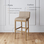 Gracie Modern Bar Stool, Boucle Upholstered Chair and Brushed Wooden Legs