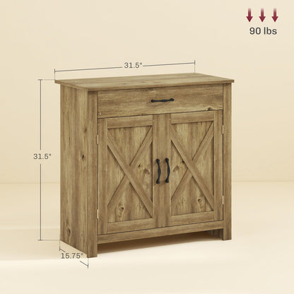HOMCOM 32 Farmhouse Barn Door Style Sideboard Cabinet,Buffet Storage Cabinet Coffee Bar for Living Room or Entryway