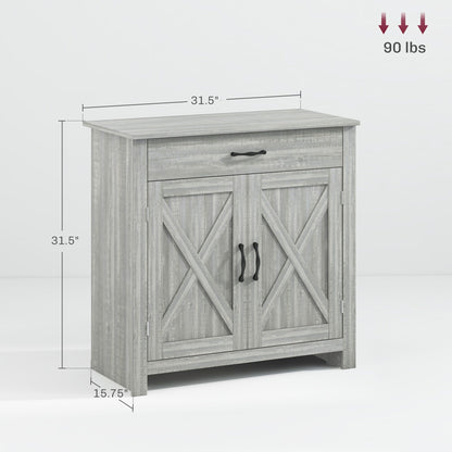 HOMCOM 32 Farmhouse Barn Door Style Sideboard Cabinet,Buffet Storage Cabinet Coffee Bar for Living Room or Entryway