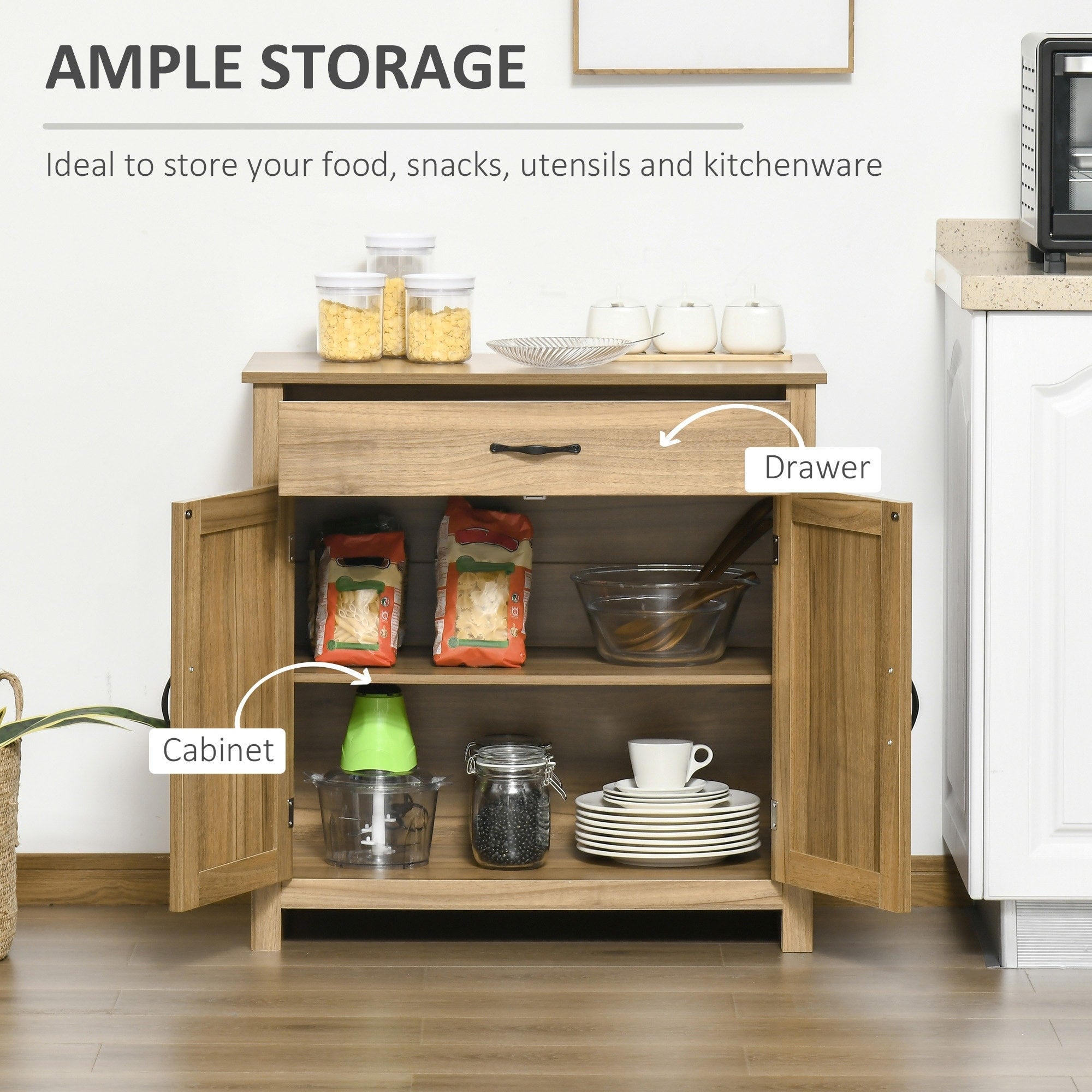 HOMCOM 32 Farmhouse Barn Door Style Sideboard Cabinet,Buffet Storage Cabinet Coffee Bar for Living Room or Entryway