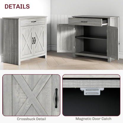 HOMCOM 32 Farmhouse Barn Door Style Sideboard Cabinet,Buffet Storage Cabinet Coffee Bar for Living Room or Entryway