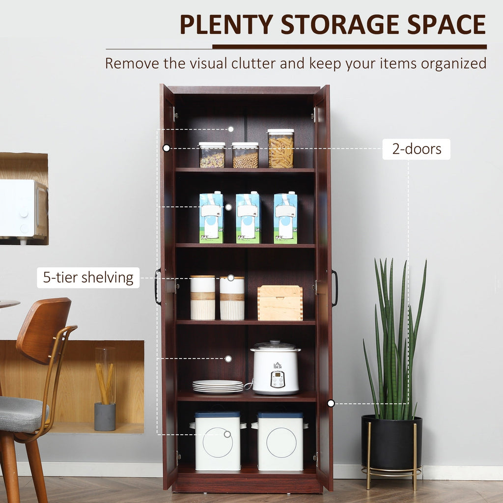HOMCOM 63 2-Door Kitchen Pantry, Freestanding Storage Cabinet with 5-tier Shelving and 2 Adjustable Shelves for Dining Room