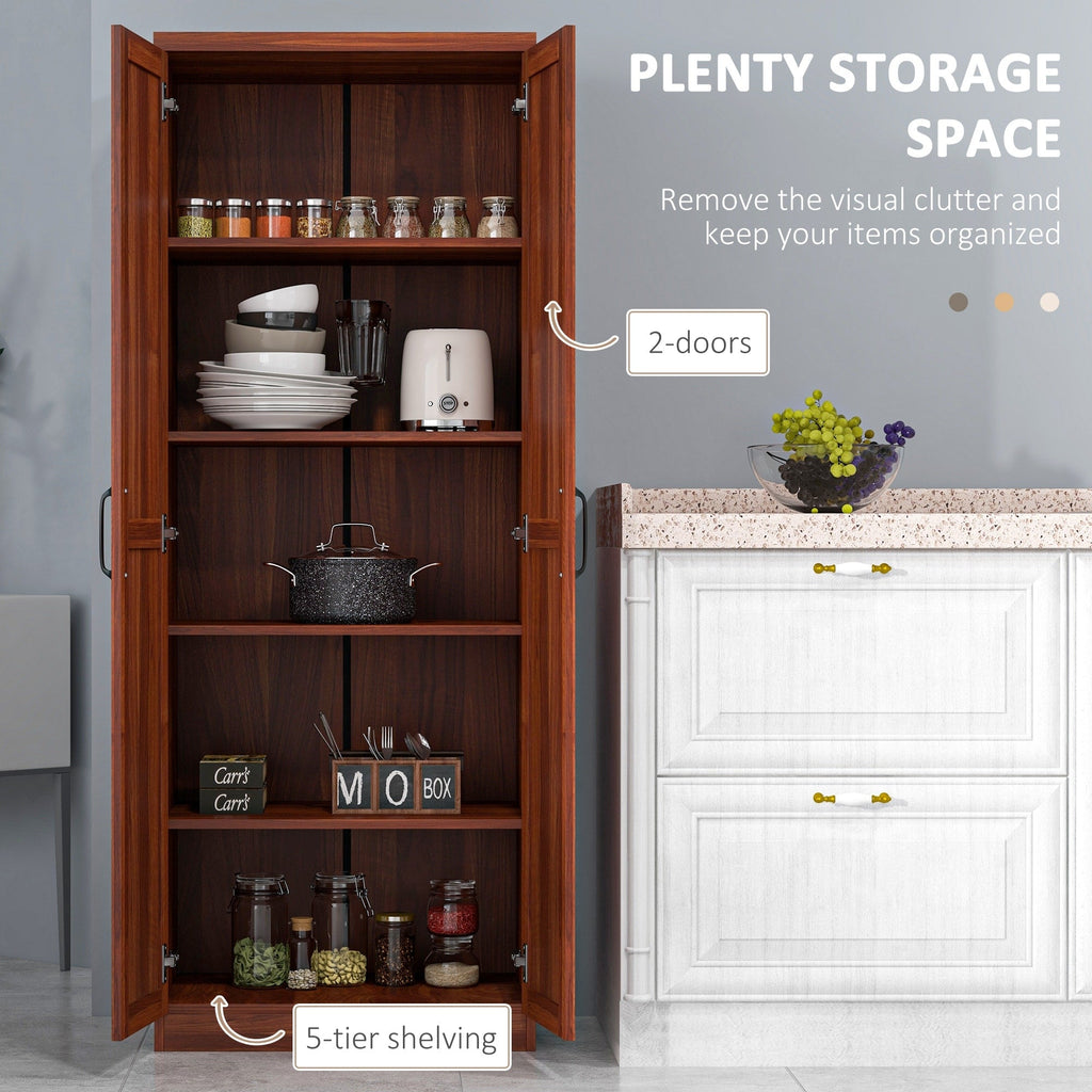 HOMCOM 63 2-Door Kitchen Pantry, Freestanding Storage Cabinet with 5-tier Shelving and 2 Adjustable Shelves for Dining Room
