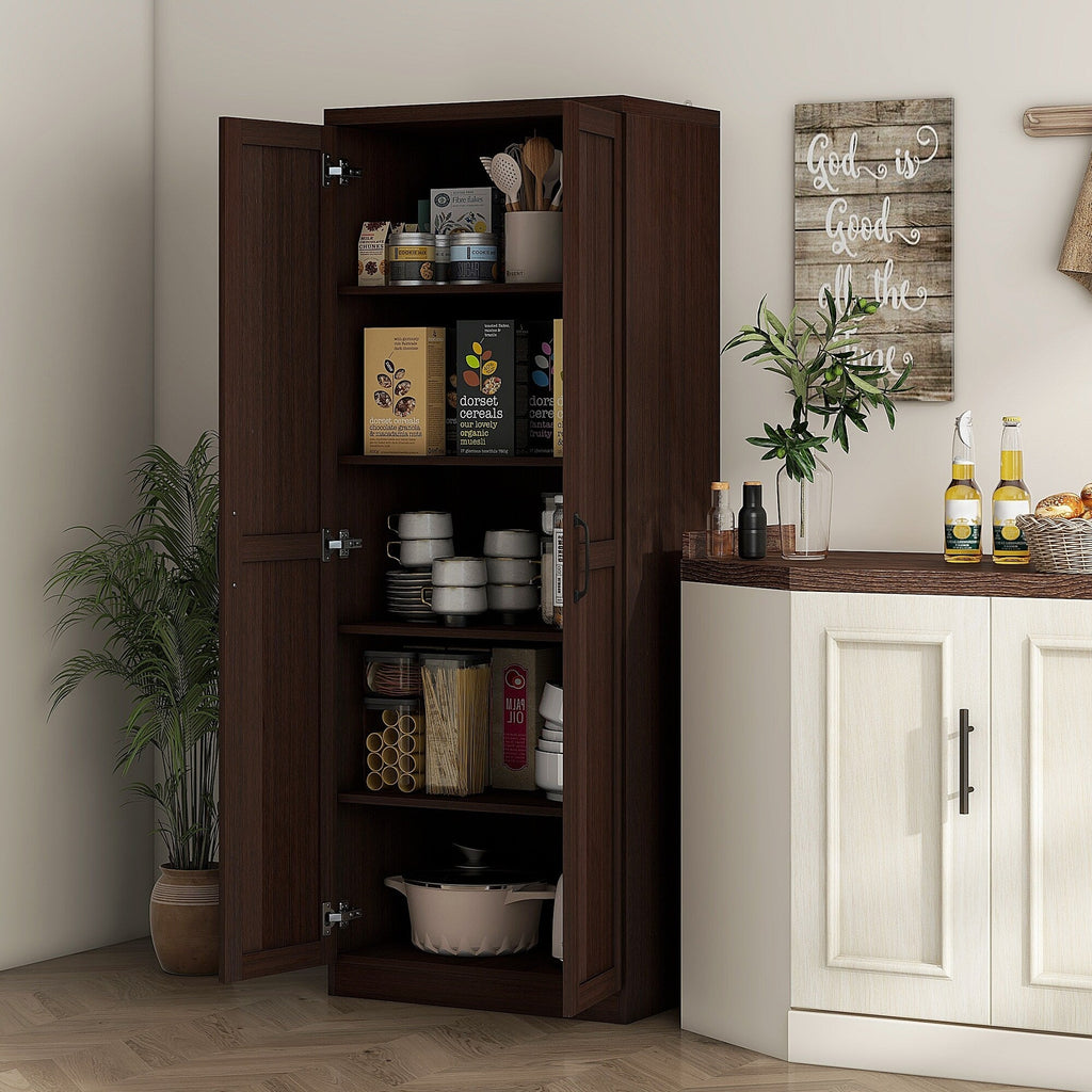 HOMCOM 63 2-Door Kitchen Pantry, Freestanding Storage Cabinet with 5-tier Shelving and 2 Adjustable Shelves for Dining Room