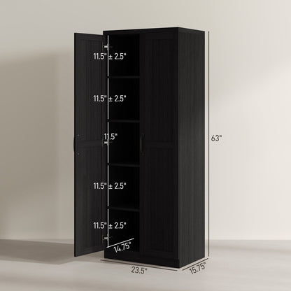 HOMCOM 63 2-Door Kitchen Pantry, Freestanding Storage Cabinet with 5-tier Shelving and 2 Adjustable Shelves for Dining Room