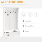 HOMCOM 71 3-In-1 Hall Tree Storage Bench and Coat Rack with 5 Steel Double Hooks, and Anti-Topple Anchor for Entryway