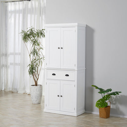 HOMCOM 72 Traditional Freestanding Kitchen Pantry Cabinet Cupboard with Doors and 3 Adjustable Shelves, White