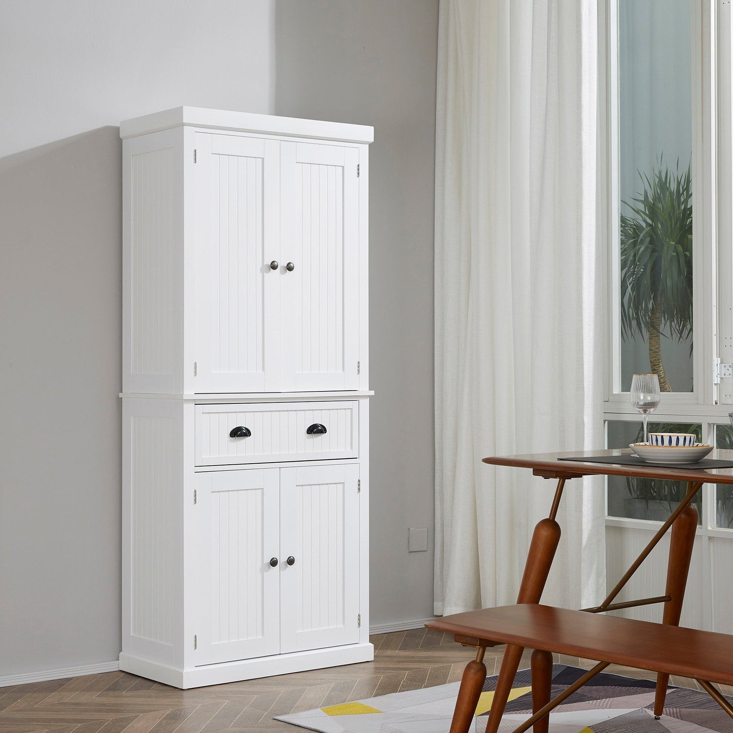 HOMCOM 72 Traditional Freestanding Kitchen Pantry Cabinet Cupboard with Doors and 3 Adjustable Shelves, White