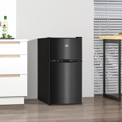 HOMCOM Double Door Mini Fridge with Freezer, 3.2 Cu.Ft Compact Refrigerator with Adjustable Shelf, Adjustable Thermostat