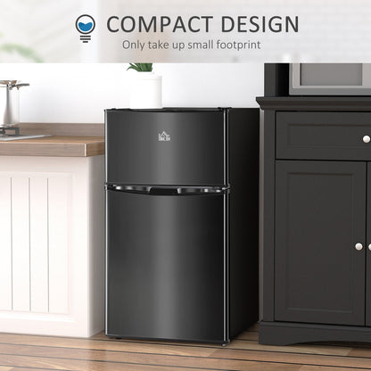 HOMCOM Double Door Mini Fridge with Freezer, 3.2 Cu.Ft Compact Refrigerator with Adjustable Shelf, Adjustable Thermostat