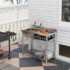 HOMCOM Outdoor Utility Sink, Deep Stainless Steel Sink, Free Standing Single Bowl Kitchen Sink, 39 Inch - 39 Inch