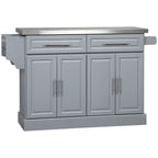 HOMCOM Rolling Kitchen Island with Storage, Portable Kitchen Cart with Stainless Steel Top, Gray - N/A