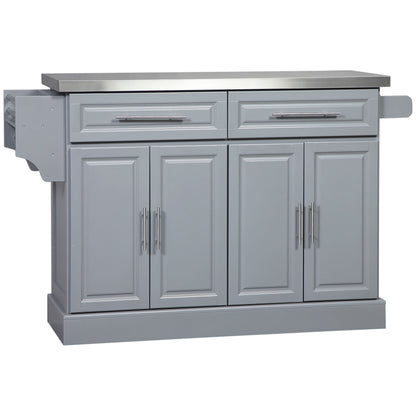 HOMCOM Rolling Kitchen Island with Storage, Portable Kitchen Cart with Stainless Steel Top, Gray - N/A