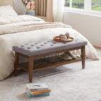 Entryway Shoe Bench Storage Bench Fabric Solid Wood, 43-inch Upholstered Bench for Living Room, Bedrooms