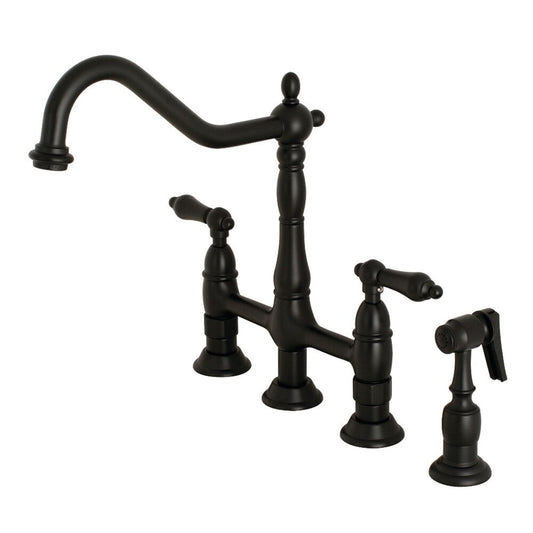 Robinet de cuisine Kingston Brass Heritage Bridge avec douchette en laiton