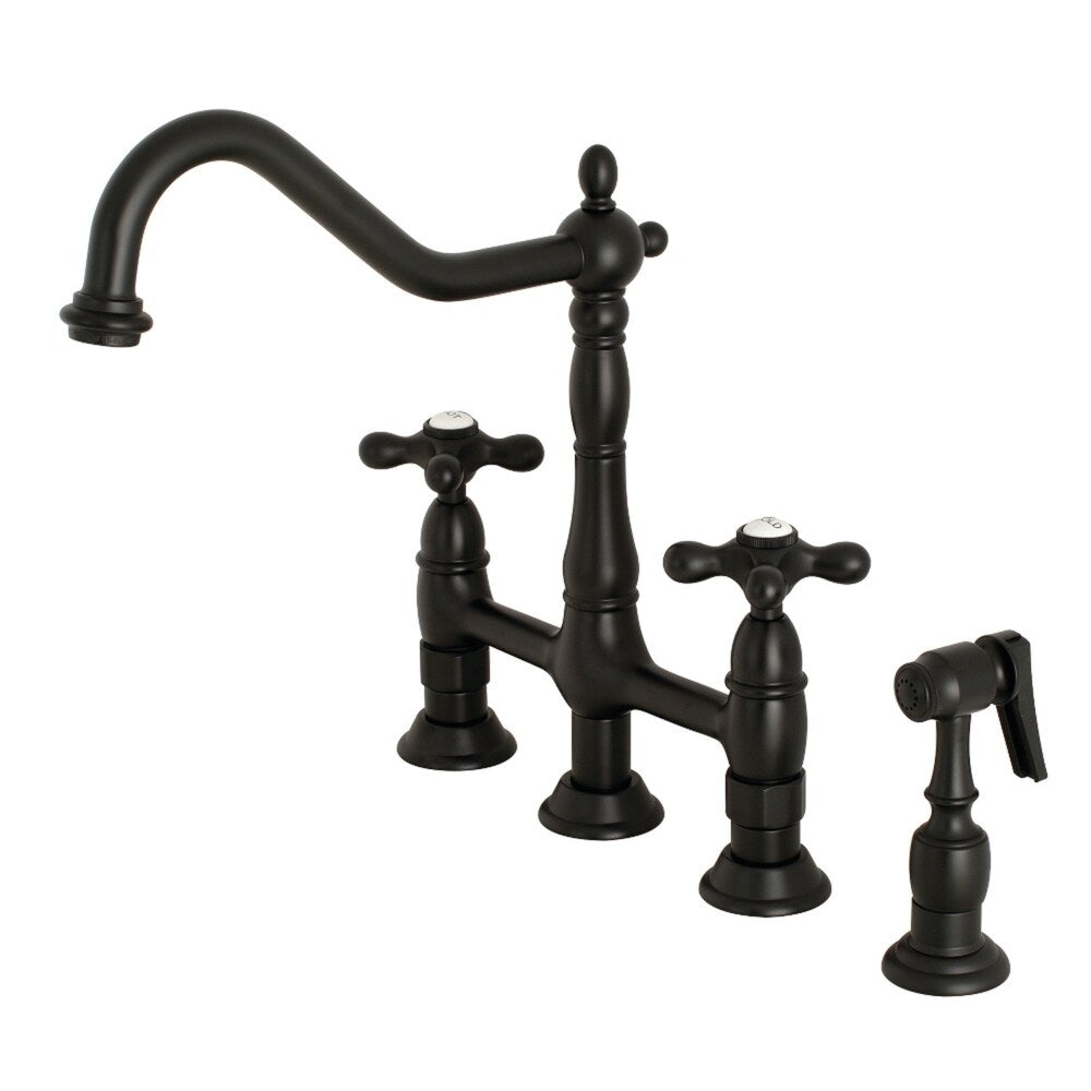 Robinet de cuisine Kingston Brass Heritage Bridge avec douchette en laiton