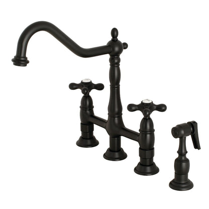 Robinet de cuisine Kingston Brass Heritage Bridge avec douchette en laiton