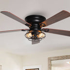 Farmhouse 48-in Wood 5-Blade Low Profile Flush Mount Black Ceiling Fan with Remote and Light Kit