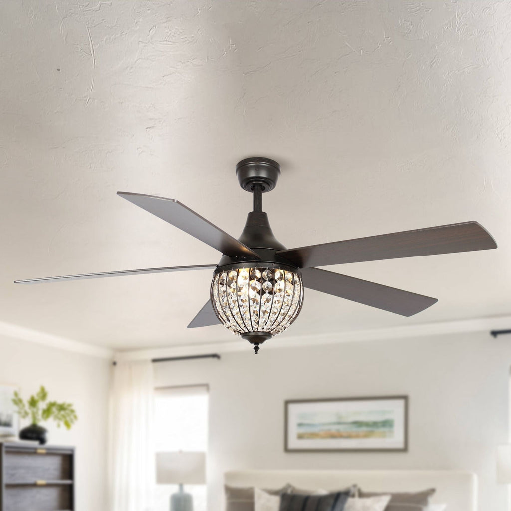 52 Industrial Black Wood 5-blade Crystal Ceiling Fan with Remote