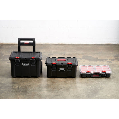 Boîte à outils mobile 3 pièces Keter Stack-n-Roll, rangement et organisation d'outils, système de boîte à outils modulaire en résine durable