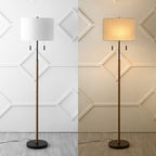 Koda 61 Rustic Farmhouse Iron Candlestick Pull Chains LED Floor Lamp, Brown Wood Finish/Black by JONATHAN Y