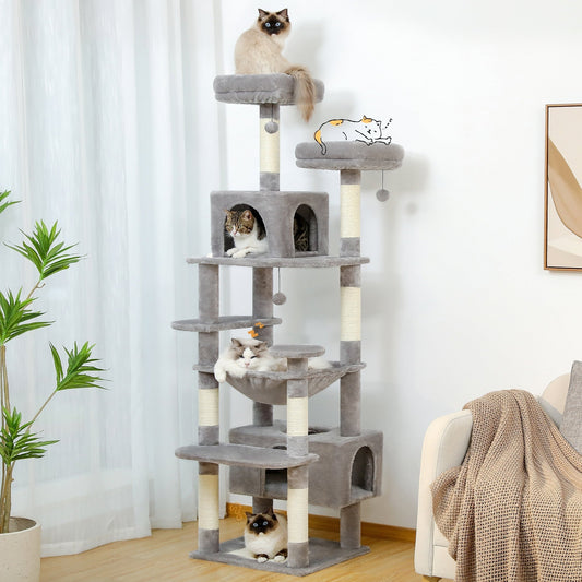 Grande tour pour chat avec griffoirs et coussins, 2 perchoirs rembourrés, double niche et panier