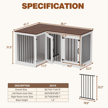 Cage d'angle pour 2 chiens, grande taille, en forme de L, 58,7 x 41,1 cm