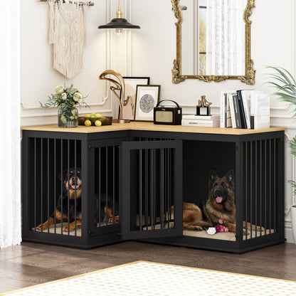 Cage d'angle pour 2 chiens, grande taille, en forme de L, 58,7 x 41,1 cm