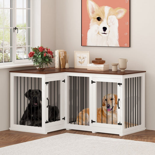 Cage d'angle pour 2 chiens, grande taille, en forme de L, 58,7 x 41,1 cm