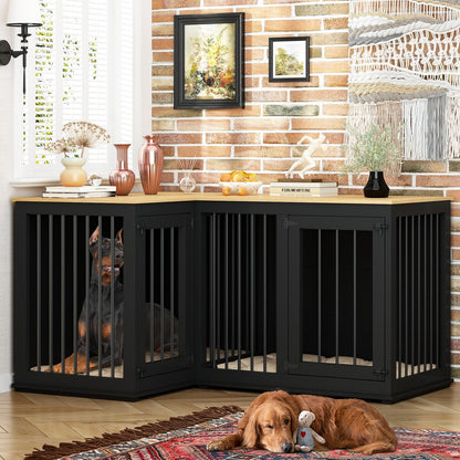 Cage d'angle pour 2 chiens, grande taille, en forme de L, 58,7 x 41,1 cm