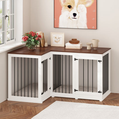 Cage d'angle pour 2 chiens, grande taille, en forme de L, 58,7 x 41,1 cm