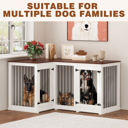Cage d'angle pour 2 chiens, grande taille, en forme de L, 58,7 x 41,1 cm