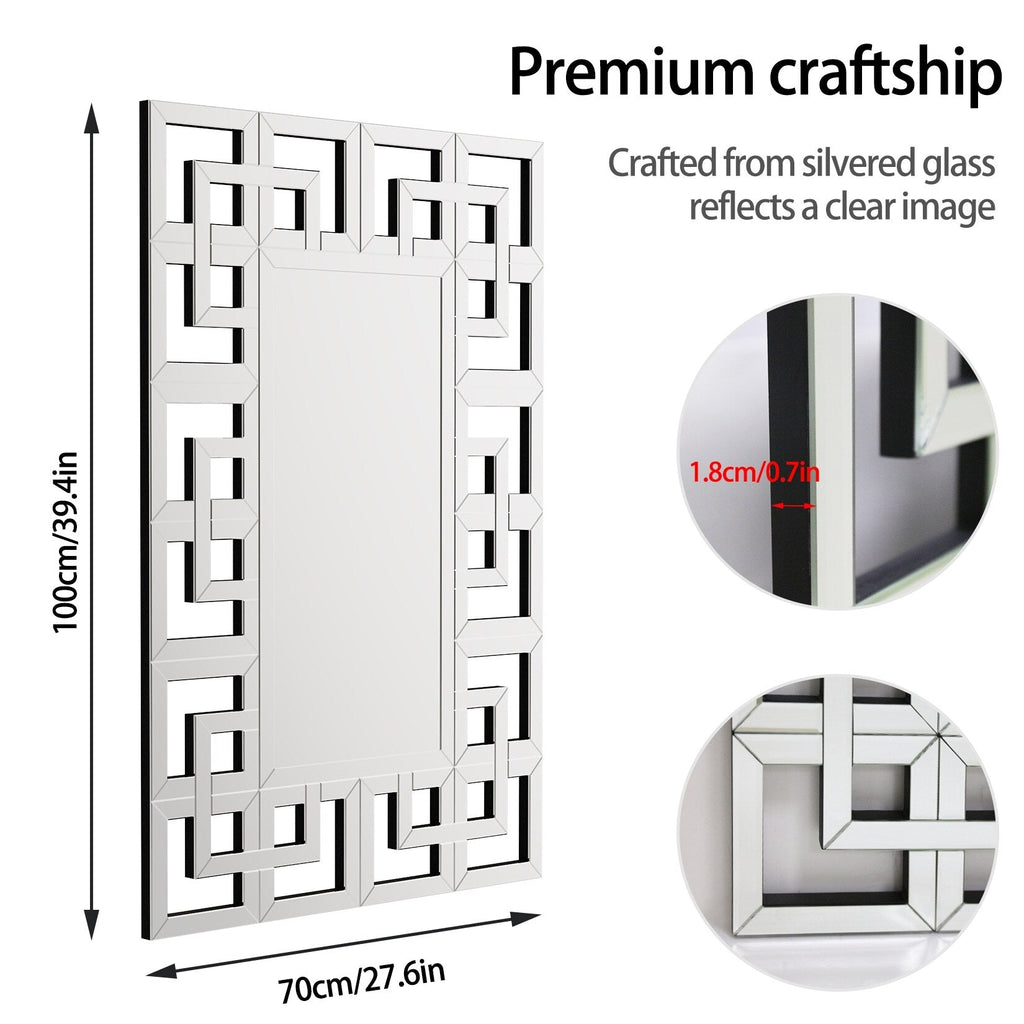 Large Wall Art Mirror Decor Silver Accent Geometric Frame
