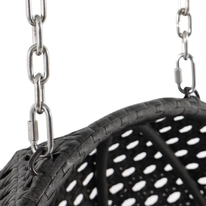 LeisureMod 2 Person Hanging Egg Chair with Stand - Outdoor/Indoor Rattan Wicker Patio Swing Hammock Lounger with Cushions
